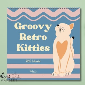 2025-2026 Groovy Retro Kitties Cat Calendar, Bold Colorful Abstract Cat Calendar for Cat Mom & Dad, Cute Funny 70s Cat Gift for Cat Lovers