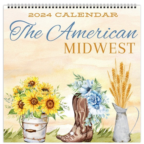 2024 American Midwest Calendar, 2024 Watercolor Farmhouse Calendar, Kansas, Iowa, Wisconsin, Nebraska Calendar, Farm Barns and Silo Calendar