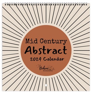 2024 Mid Century Abstract Calendar, Modern Abstract Calendar,  Boho Abstract Wall Calendar, Feminine 2024 Wall Calendar, Geometric Shapes