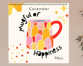 Coffee Lover Calendar 2026-2027, Retro Coffee Mug Calendar, Gift for Coffee Lovers, Boho Kitchen Decor
