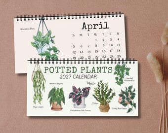 2027 Desk Calendar - Watercolor Potted Plants Art, Plant Lover Gift, Botanical Desk Decor, Plant Mom Gift, Office Decor, Monthly Calendar