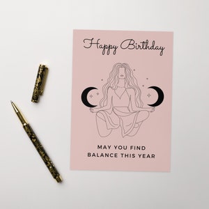 Boho Geburtstagskarte Waage, Göttlich Weiblich Grußkarte, Waage Geburtstagskarte zum Herunterladen, Minimalistische Mondgöttin Karte, Yogi Geburtstagswünsche