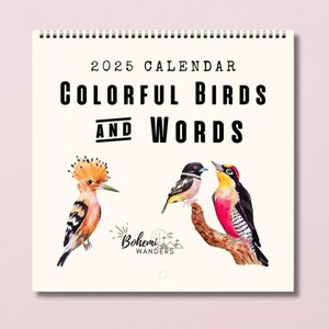 Calendario 2025-2026 con uccelli e mantra acquerellati – Regalo ispiratore per gli amanti degli uccelli, decorazione murale con affermazioni positive per ufficio, casa o dormitorio