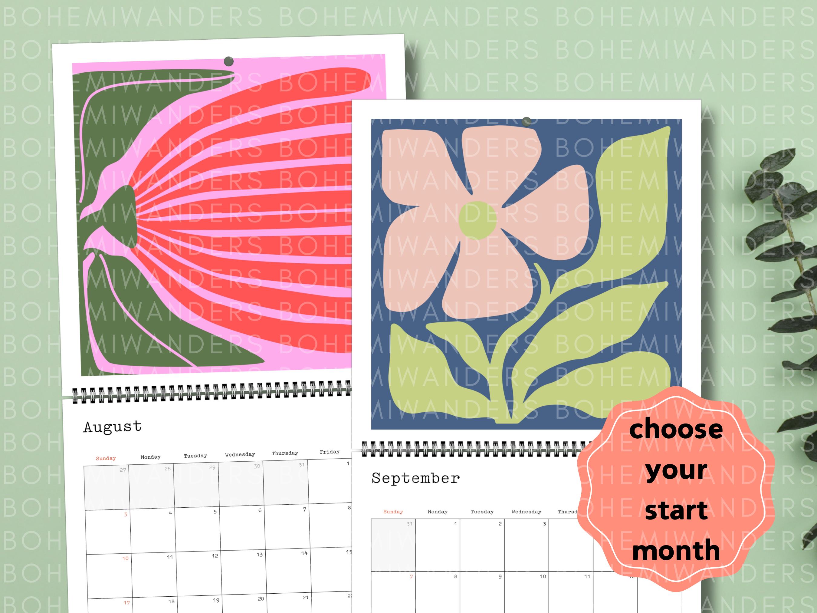 2026 Retro Colorful Abstract Matisse Style Floral Calendar | Vibrant Artsy Flowers & Botanicals Square Hanging Office Wall Calendar | Custom