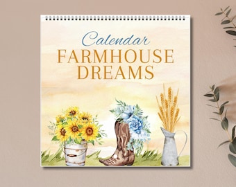 Calendário de Fazenda 2026-2027, Calendário de Parede em Aquarela Estilo Casa de Campo, Presente para Decoração de Casa de Campo