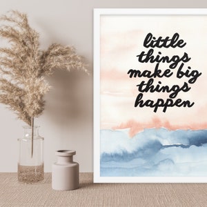 Stampa murale Beachy Boho, poster "Le piccole cose fanno accadere grandi cose", mantra motivazionale, regalo per gli amanti della spiaggia con acquerello, mentalità di crescita