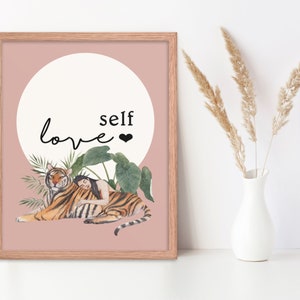 Energia della Tigre per l'Amore di Sé, Stampa Artistica Boho per la Cura di Sé, Anno Lunare della Tigre, Arte Femminile Minimalista e Consapevole, Arte per gli Amanti della Tigre