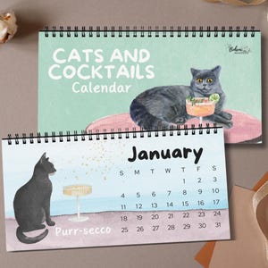 2027 Cats & Cocktails Desk Calendar –  Monthly Calendar,  Cat Lover Gift,  Cocktail Decor, Cat Desk Decor, Cat Bar Decor,  Happy Hour Cats