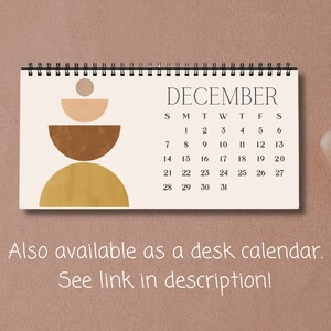 Mid Century Abstract 2026 Desk Calendar featuring minimalist retro geometric shapes in earthy tones. A stylish boho wall calendar for modern homes, perfect for fans of mid century modern decor, abstract art lovers, and anyone who loves clean, neutral wall art. Customizable  calendar ideal for feminine office decor, dorms, or boho-inspired interiors.