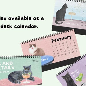 Also available as a Whimsical watercolor 2026 Cats and Cocktails Desk calendar featuring playful cats with pun-inspired drinks like Meowgarita, Purr-secco, and Cat-a-Tonic. A perfect gift for cat moms, cat lovers, and cocktail enthusiasts who enjoy funny cat art, pastel colors, and bar cart decor.