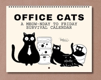 Grappige wandkalender voor kantoorkatten • Sarcastisch cadeau voor collega's • Aanpasbare kattenkalender 2026 2027 halverwege het jaar