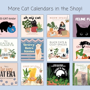 Discover a variety of unique, cute, and funny cat calendars at BohemiWANDERS! From mischievous felines in Oh My Cat to celestial kitties in Meow-Space, quirky retro designs in Groovy Retro Kitties, and serene poses in Cat Yoga—there’s a calendar for every cat lover. Choose from Ginger Cat Lover, Black Cats, Cats & Plants, In My Cat Era, Feline Fun, and more! The purr-fect gift for cat moms, cat dads, and anyone who adores unique cat art!