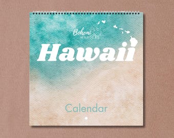 Beachy Hawaii Wall Calendar, Watercolor Tropical Island 2026 2027 Mid Year Wall Calendar