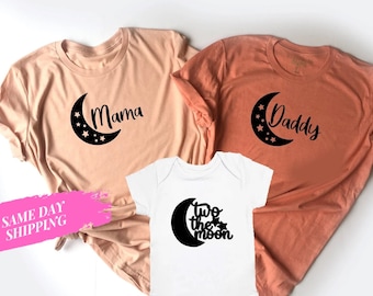 Two the Moon- Matching Family Birthday Shirts- Space Theme- Stars and Moon- Mom and Dad- Second Birthday Moon Theme- Unisex- Family Matching
