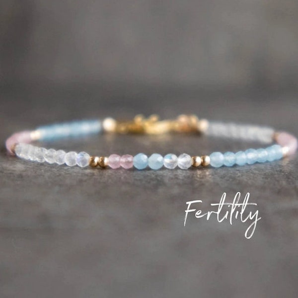 Fertility Bracelet Gift with Rose Quartz Moonstone Aquamarine for Mom to Be, Pregnancy Wish Bracelet, Baby Bracelet- Healthy Pregnancy