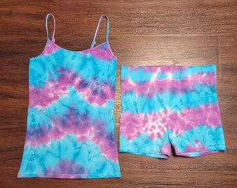Tie Dye Two Piece, Small, Gift for mom, Yoga set, festival outfit, Gift for her, Purple and Blue, Casual Wear