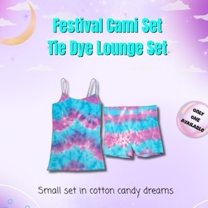 Tie Dye Cami Shorts Set: Blue Purple Festival Outfit - Women&#39;s Small, Matching Set