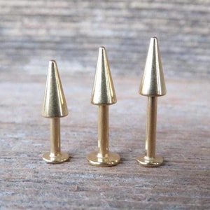 Long Spike 16G or 14G Gold Titanium IP Cartilage Labret Lip Ear Helix Tragus Flatback Earring Bar Barbell Piercing 16G (1.2mm) 14g (1.6mm)