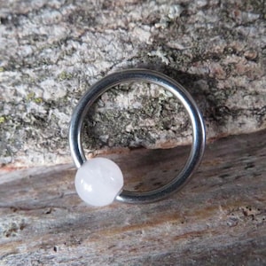 Rose Quartz Natural Stone CBR Piercing ASTM F-136 Implant Grade Titanium Captive Bead Ring Septum Lip Daith Cartilage Floating Belly Nose