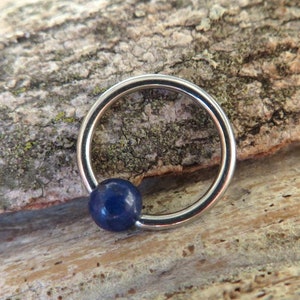 Lapis Lazuli Natural Stone CBR Piercing F-136 Implant Grade Titanium Captive Bead Ring Septum Lip Daith Cartilage Floating Belly Navel Nose