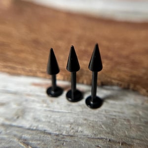 Petite Spike 16G (1.2mm) Black Titanium IP Cartilage Labret Lip Ear Helix Tragus Cartilage Flat Back Flatback Earring Bar Barbell Piercing