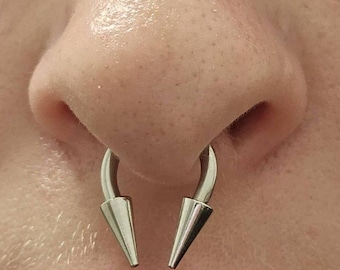 Petite Diameter THICK Gauge 12G (2.0mm) or 10G (2.5mm) Solid 316L Surgical Steel Horseshoe Spiked Septum Ring 3/8" 10mm Piercing Long Spikes
