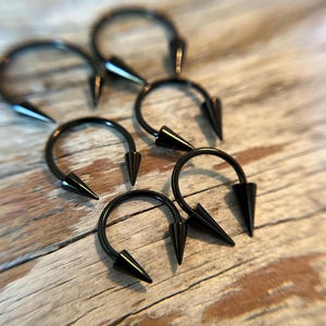 Large Diameter Size Options Black Titanium Plated 16G (1.2mm) Long Spikes Horseshoe Ring Septum Piercing Daith Helix Cartilage Nose Spiked