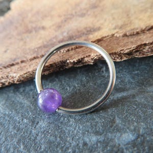 Amethyst Natural Stone CBR Piercing ASTM F-136 Implant Grade Titanium Captive Bead Ring Septum Lip Daith Cartilage Floating Belly Navel Nose