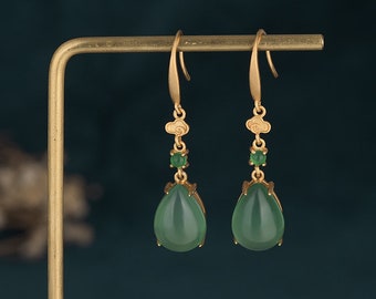 Handmade Genuine Green Jade Donut Earrings,18K Gold Plated Jade Earrings, Burmese Jade Earrings,Jade Dangle Earrings,Gift For Women