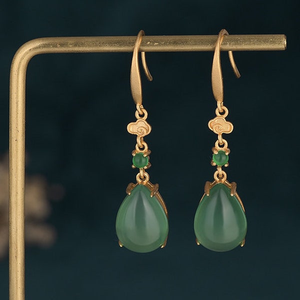 Handgemachte echte grüne Jade Donut Ohrringe, 18K Gold überzogene Jade Ohrringe, burmesische Jade Ohrringe, Jade baumeln Ohrringe, Geschenk für Frauen