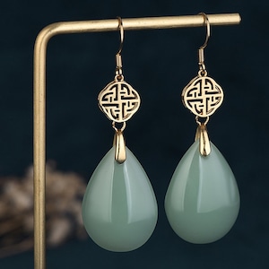 Handmade Genuine Green Jade Donut Earrings,18K Gold Plated Jade Earrings, Burmese Jade Earrings,Jade Dangle Earrings,Gift For Women