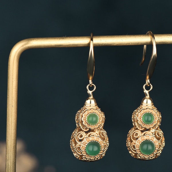 Handmade Genuine Green Jade Donut Earrings,18K Gold Plated Jade Earrings, Burmese Jade Earrings,Jade Dangle Earrings,Gift For Women