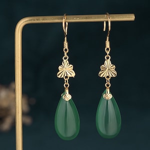 Handmade Genuine Green Jade Donut Earrings,18K Gold Plated Jade Earrings, Burmese Jade Earrings,Jade Dangle Earrings,Gift For Women