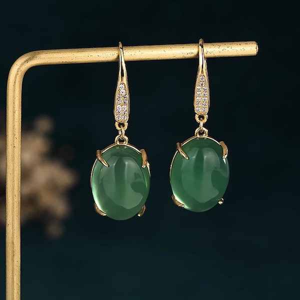 Handmade Genuine Green Jade Donut Earrings,18K Gold Plated Jade Earrings, Burmese Jade Earrings,Jade Dangle Earrings,Gift For Women