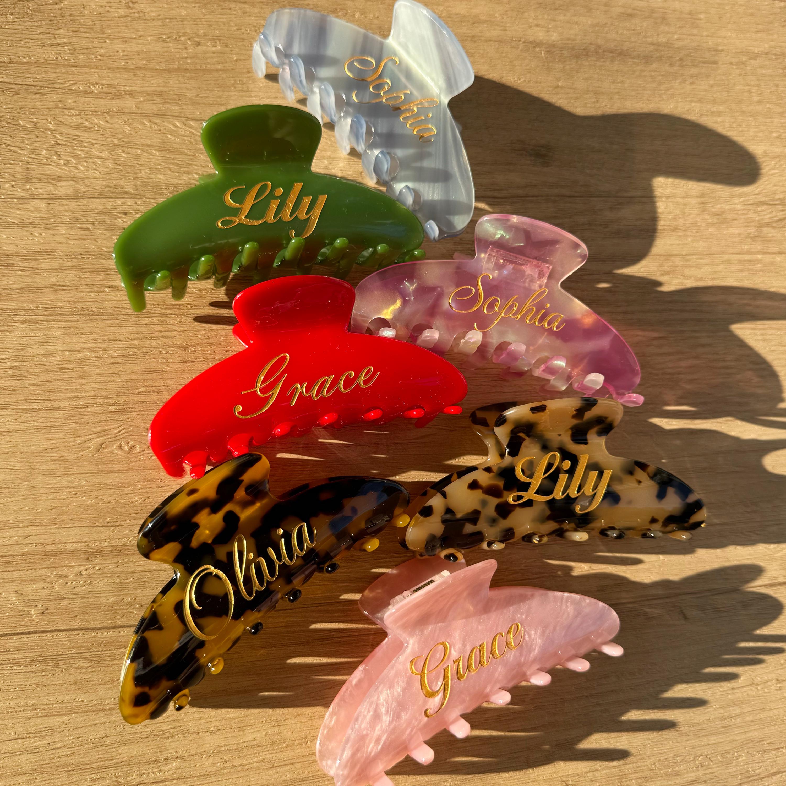 Orange Marbled Resin Hair Claw with Black Logo Plaque Ginger Hair Claw Clip – Mochi Kids main image 4