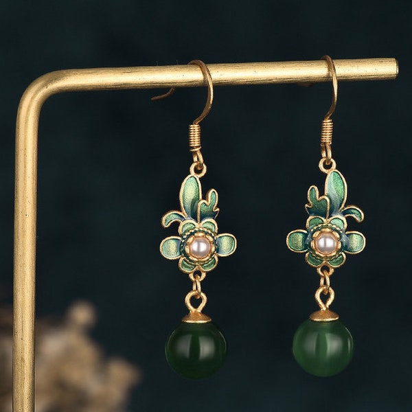 Handmade Genuine Green Jade Donut Earrings,18K Gold Plated Jade Earrings, Burmese Jade Earrings,Jade Dangle Earrings,Gift For Women