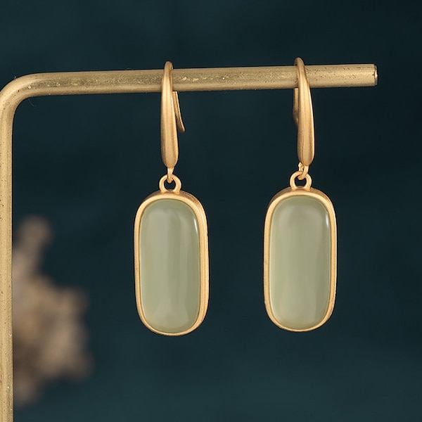 Pendientes de donut de jade verde genuino hechos a mano, pendientes de jade chapados en oro de 18K, pendientes de jade birmano, pendientes colgantes de jade, regalo para mujeres