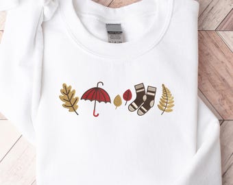 Cozy Fall Embroidered Sweatshirt, Fall Leaves Crewneck Sweater, Cute Cottagecore Autumn Jumper, Thanksgiving Sweatshirt, Fall Season Gifts