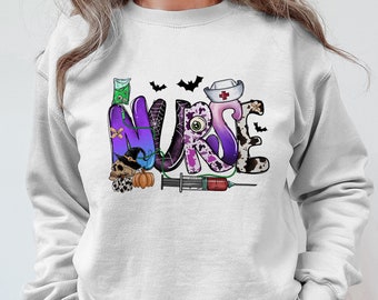 Halloween Nurse Sweatshirt, Retro Design Comfort Color Nurse Jumper, Spooky Season Vintage Sweater, Halloween Nurse Clothing, PetALineDesign