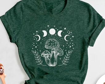 Chemise nature champignon, t-shirt cottagecore esthétique champignon magique, t-shirt graphique plante botanique, champignon de camping en plein air, cadeau pour amateur de champignon