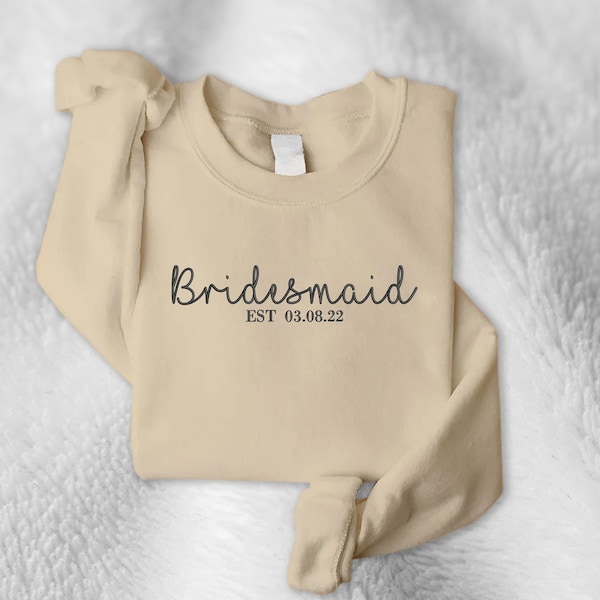 Bride and Bridesmaid Sweatshirt, Personalised Maid of Honor Embroidered Sweater, Bridal Party Jumper,  Honeymoon Wedding Present Wifey Top