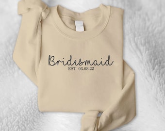 Bride and Bridesmaid Sweatshirt, Personalised Maid of Honor Embroidered Sweater, Bridal Party Jumper,  Honeymoon Wedding Present Wifey Top