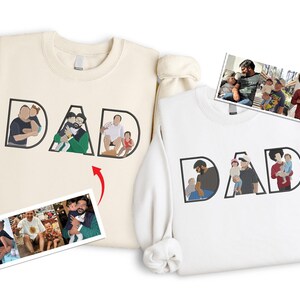 Personalised Dad Sweatshirt, Embroidered Portrait from Photo Sweater, Custom Kids Name On Sleeve Matching Jumper, Father&#39;s Day Gift for Dad