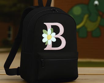 Custom Embroidered Kids Backpack, Personalised Floral Initial School Bag, Children Preschool Rucksack, Nursery Backpack, Back To School Gift