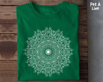 T-shirt mandala champignon, chemise imprimée géométrique champignons magiques, t-shirt graphique esthétique plantes champignons magiques, hauts pour les amoureux de la nature aux champignons