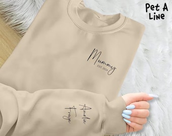 Felpa personalizzata per mamma e papà, felpa personalizzata per mamma, nome per bambini stampato sulla manica, felpa a forma di cuore, taglie comode unisex dalla XS alla 4XL.