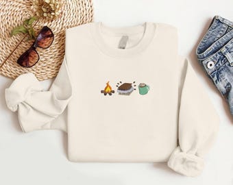 S'mores Trio Crewneck Sweatshirt, Embroidered Fall Bonfire Sweater, Cozy Campfire Sweatshirt, Marshmallow Lover Jumper, Camping Gift for Her