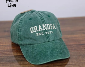 Custom Grandpa Embroidered Hat, Vintage Grandpa With Est Year Hat, Grandpa Baseball Hat, Pregnancy Announcement Gift, Grandad Birthday Gifts