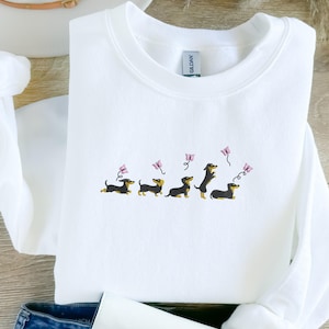 Dachshund Embroidered Sweatshirt, Cute Doxie Crewneck Sweater, Sausage Dog Lover Jumper, Dog Owner Sweater, Pet Lover Gifts, Gift For Her