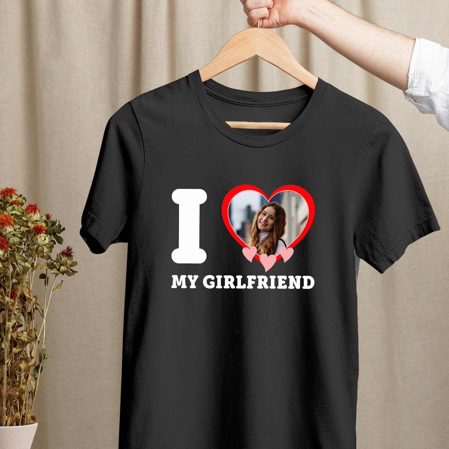 Personalized Girlfriend Graphic Tee Shirt, Couples Matching Birthday Gift, Custom Photo Printed Top, Unique Gift for Her